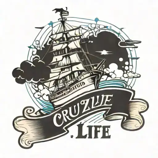 a cruise ship with script font saying "That Cruz life"  tattoo design idea