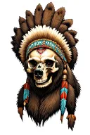 skull with aggressive grizzly bear headdress being worn tattoo design idea