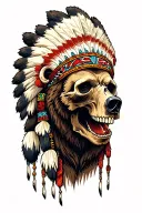 skull with aggressive grizzly bear headdress being worn tattoo design idea