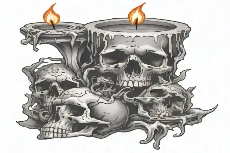 candle made of skulls burning tattoo design idea