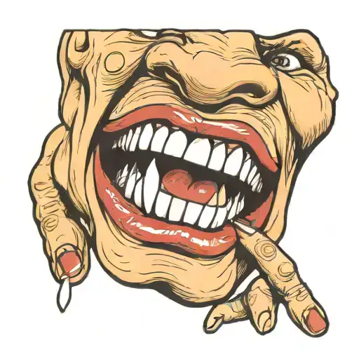 finger pulling down lip showing off grillz on teeth tattoo design idea