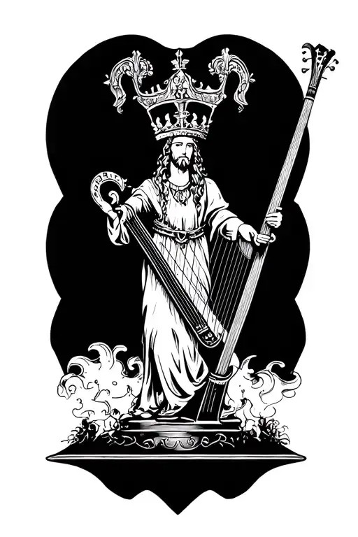 harp and king david tattoo design idea