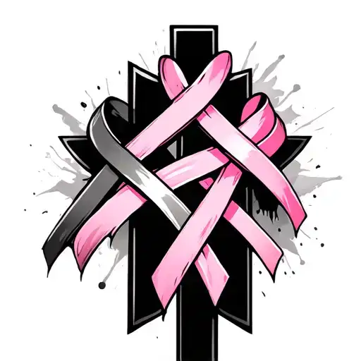 3 crosses with breast cancer ribbon intertwined tattoo design idea