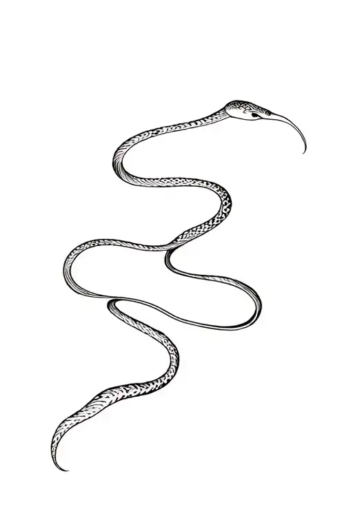 Minimalist fine line snake tattoo, two wraps around forearm, then elegant curves to wrist, no shading, clean lines. tattoo design idea