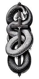 Vector elongated snake silhouette snake bodies wrapped around crucifix dark blackwork gothic tattoo design idea