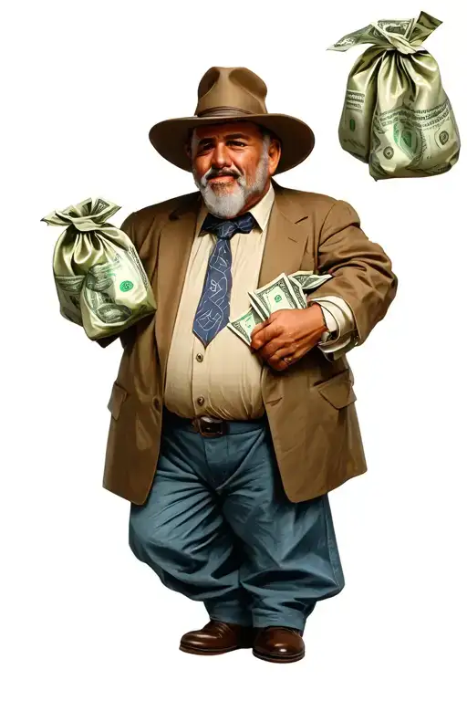 Uncle Gilito with money bags tattoo design idea