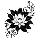 "M & D" Lotus flower and vines wrapped evenly tattoo design idea