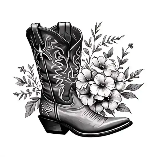 cowgirl boots cross flowers western style tattoo design idea