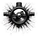 Tattoo realistic, sniper scope, black and white, with motorcycle tattoo design idea