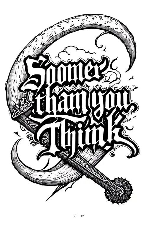 "Sooner than you think" scythe tattoo design idea