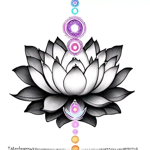 lotus flower with mandala and 7 chakra vertically going through the flower tattoo design idea