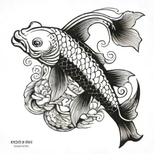 Koi fish swimming upstream in a pond with lotus flowers  tattoo design idea