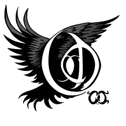 tribal eagle wing spread with a alpha and omega symbol tattoo design idea