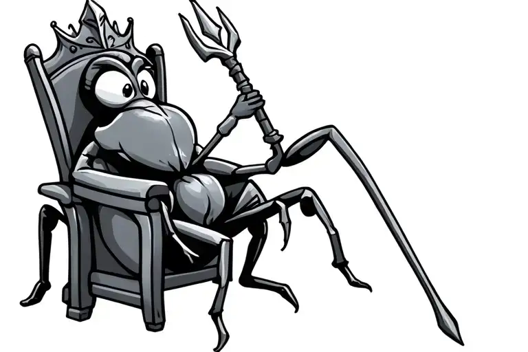 cartoonish ant king sitting on a throne with a scepter symbolizing your empire tattoo design idea