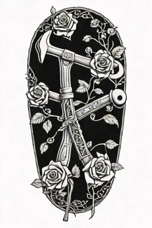 pipe wrench with roses and clovers tattoo design idea