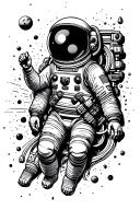 astronaut floating in space surrounded tattoo design idea