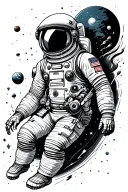 astronaut floating in space surrounded tattoo design idea