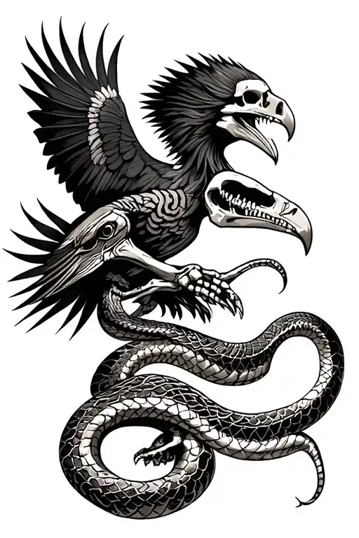 Inca trilogy (condor, puma, snake) featured with an Incan skeleton tattoo design idea