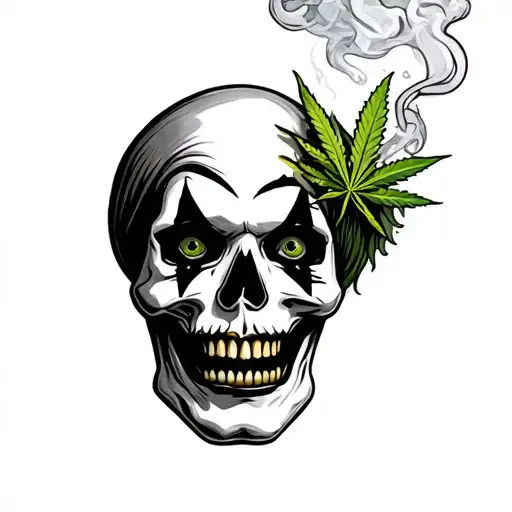 clown makeup on skull smoking weed tattoo design idea