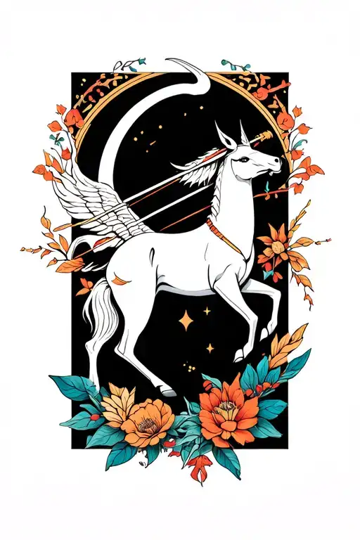 Sagittarius arch fine line with other elements  tattoo design idea