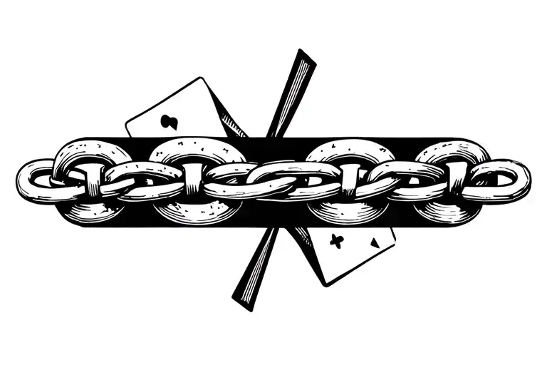 broken chain with cards and dice rolling tattoo design idea