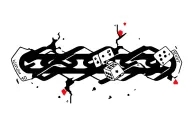 broken chain with cards and dice rolling tattoo design idea