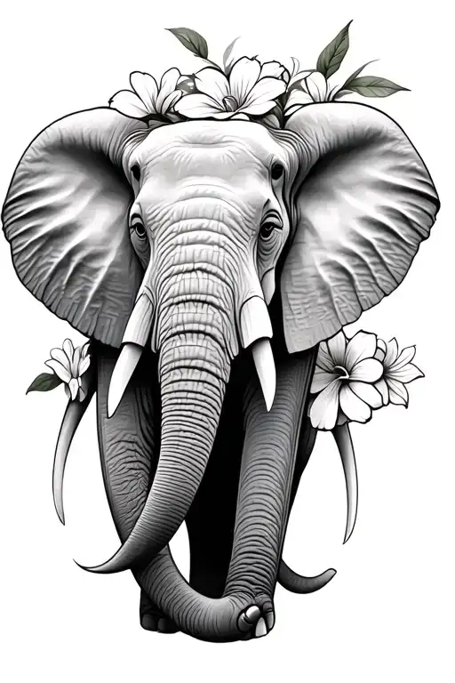 Flowers, African Elephant face, books, clocks tattoo design idea
