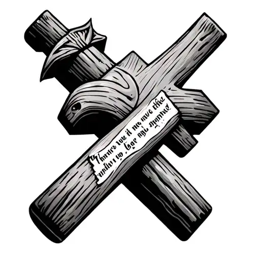 wooden cross with verse on that shaft tattoo design idea
