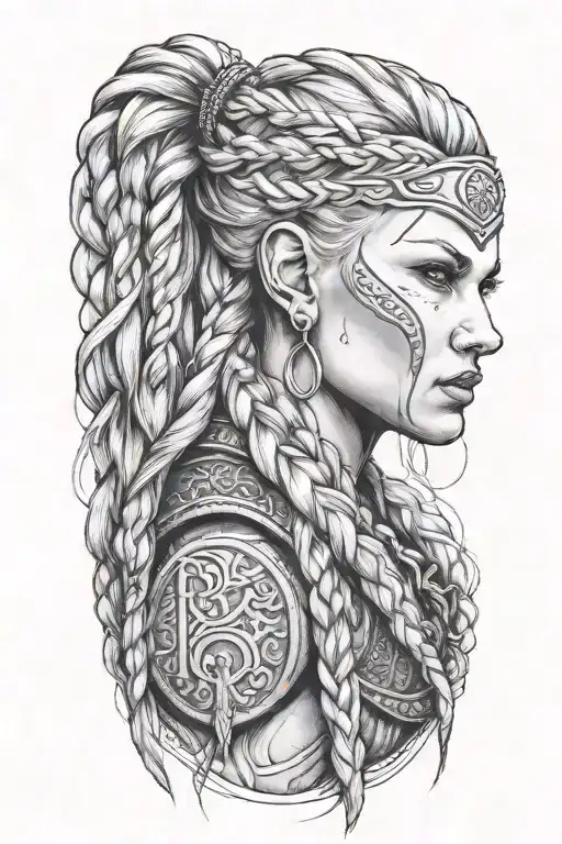 blond viking women with braids tattoo design idea