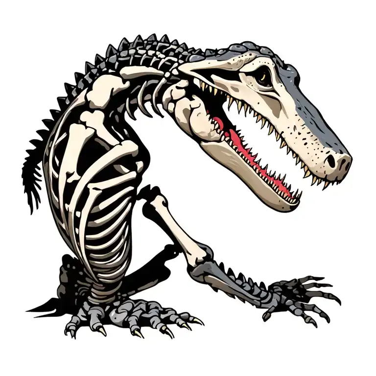 full length alligator skeleton with flesh tattoo design idea