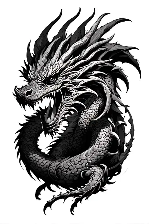 a majestic dragon with an epic, fantasy style and with elaborate details. tattoo design idea