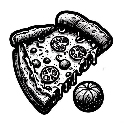 Food & Drink Patches:Pizza Slice: A slice of pizza with melting cheese, rendered in fine black and gray shading.Burg tattoo design idea
