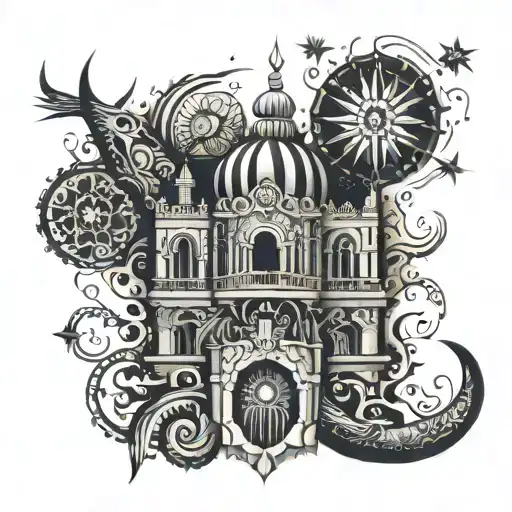 I'd like a tattoo of a traditional Mexican firework structure, known as a castillo pirotécnico.  tattoo design idea