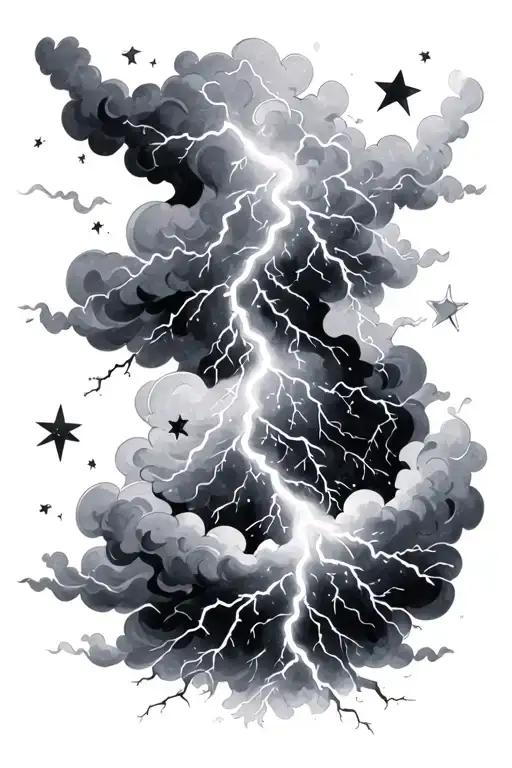 stars and lightning storm clouds tattoo design idea