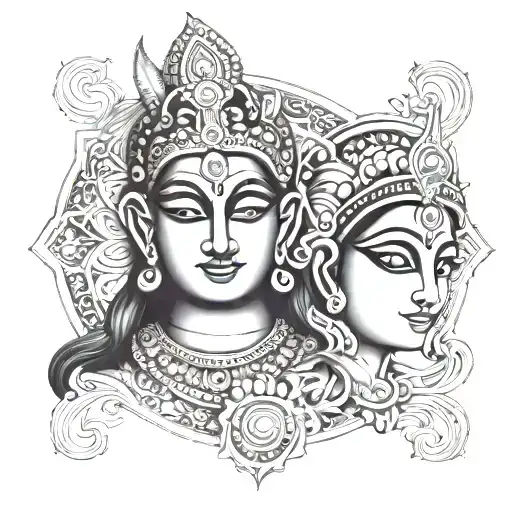 Vishnu symbol on forehead with sita tattoo design idea