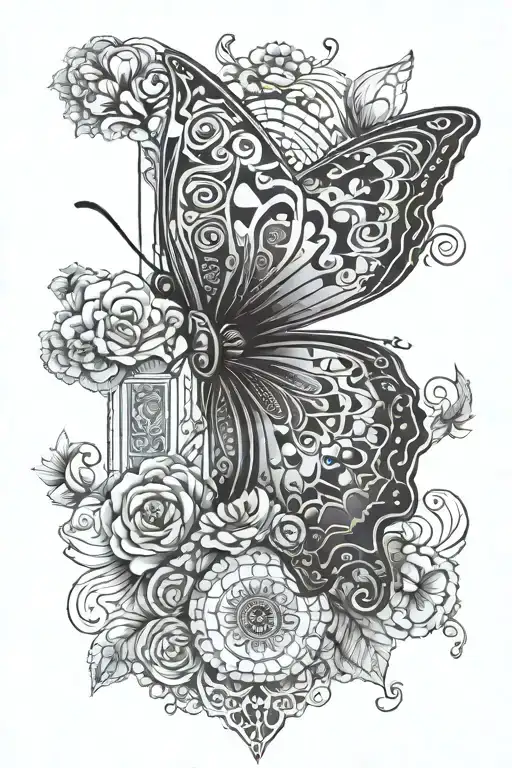 mandala butterfly design including health ledgers joker and the words why so serious tattoo design idea