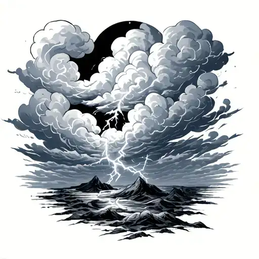 storm clouds with lightning tattoo design idea