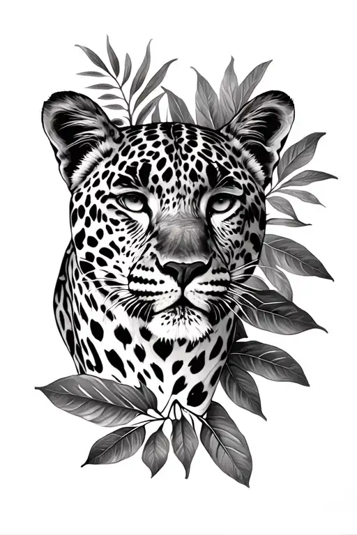 leopard safari leaves bum tattoo design idea