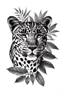 leopard safari leaves bum tattoo design idea