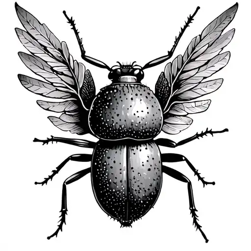 beatle made out of nature, the body is an acorn and the wings are pieces of helicorpters tattoo design idea