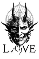 "Love " buda half meditating devil face tattoo design idea