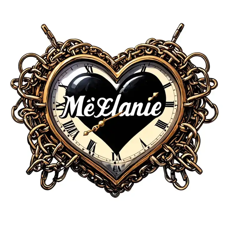 "Mélanie" clock heart chains tattoo design idea