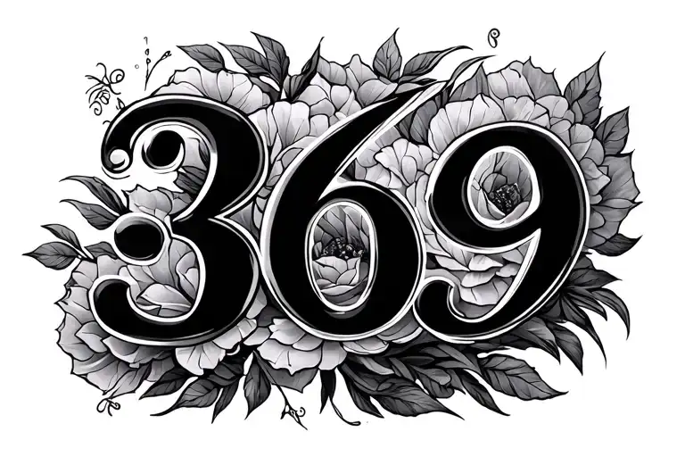 "369" 3 and 6 with shadows, 9 without shadow tattoo design idea