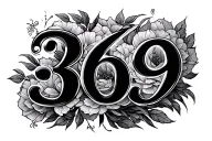 "369" 3 and 6 with shadows, 9 without shadow tattoo design idea