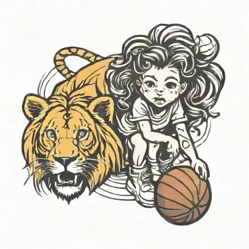 basketball, little girl, family over everything, lion tattoo design idea