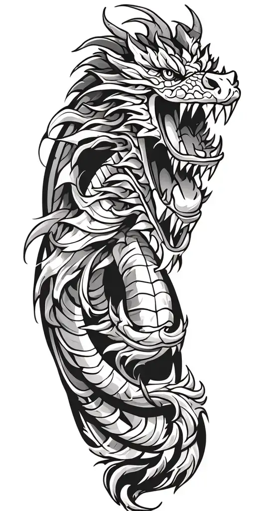nãga dragon with large fierce head and teeth tattoo design idea