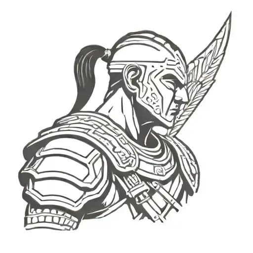  side-profile portrait of a warrior gazing forward with calm intensity tattoo design idea