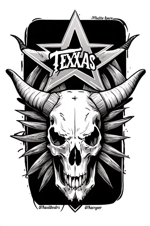 TEXAS, LONE STAR, WHATABURGER, LONG HORN SKULL tattoo design idea