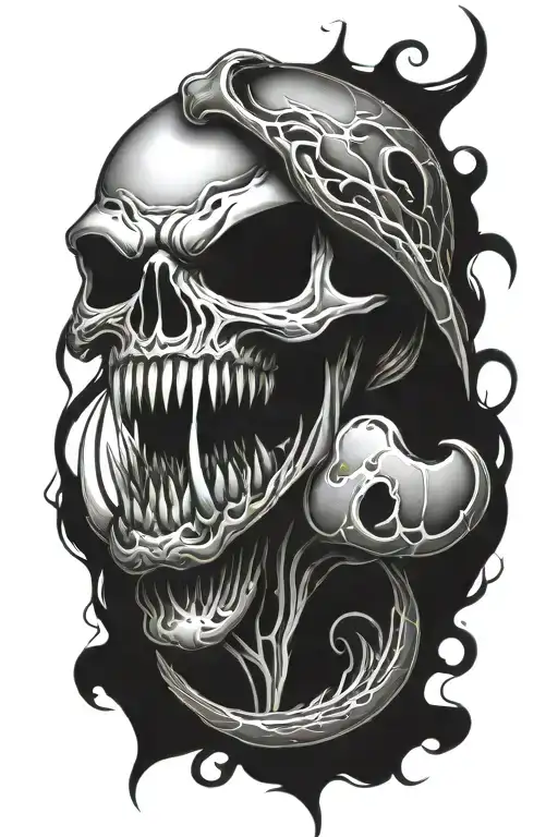 venom half skull tattoo design idea