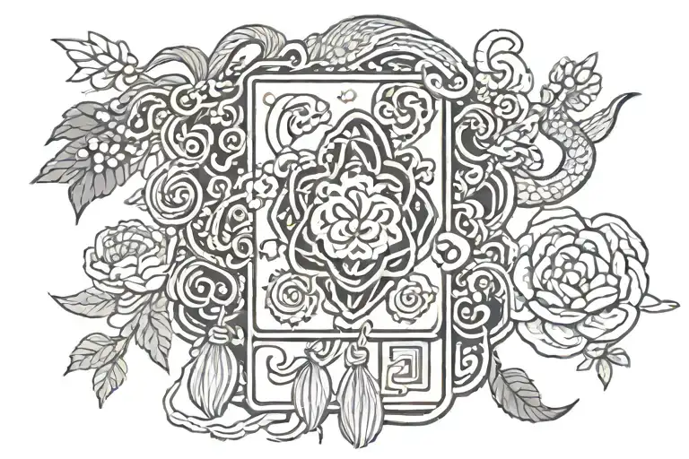 japanese rectangular omamori charm tattoo design idea
